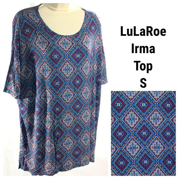 LuLaRoe Tops - LuLaRoe Irma Aztec Geometric Boho Tunic Top Blouse Shirt Blue Red Orange Green S